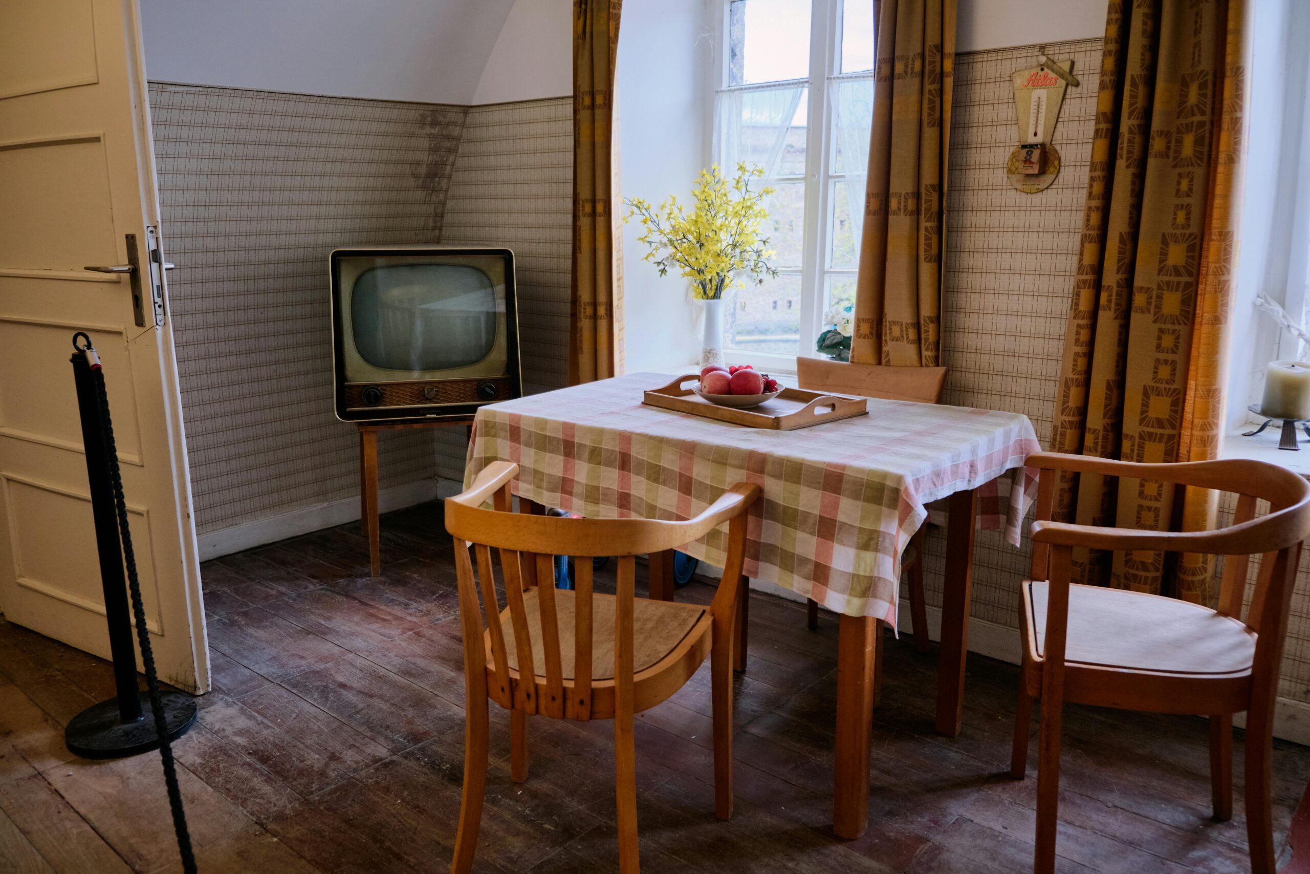 Kostenloses Stock Foto zu crt-fernseher, gelbe blumen, innenarchitektur